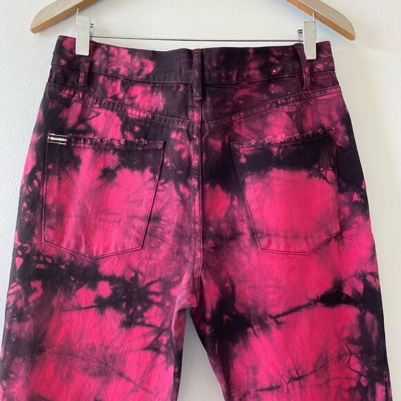 ALICE + OLIVIA Pink Black Tie Dye Genevieve Distressed Baggy Jeans - Picture 7 of 8